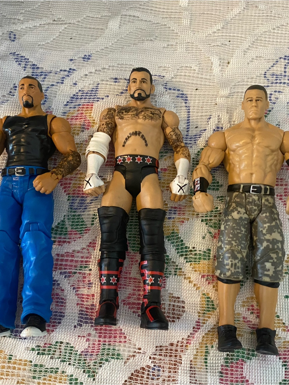 Mattel Wrestling Action Figure Trio - Black, Blue, Camouflage